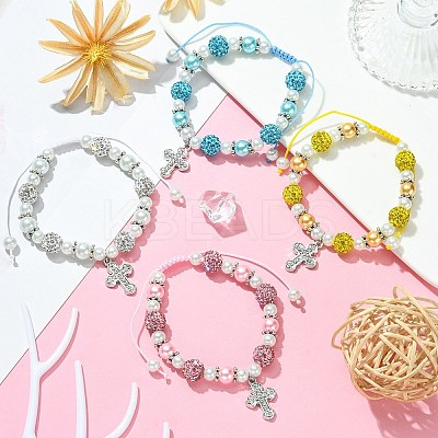 Cross Alloy Rhinestone Pendant Bracelet for Women BJEW-JB09485-1