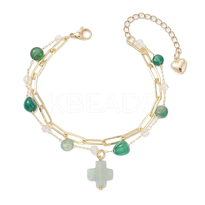 Natural Green Agate Beads Multi-layered Bracelets BJEW-JB12217-01-1