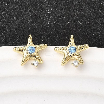 Starfish Brass Micro Pave Cubic Zirconia Stud Earrings EJEW-Z153-02G-1