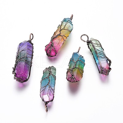 Electroplate Natural Quartz Crystal Big Wire Wrapped Pointed Pendants G-L520-B03-R-1