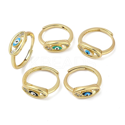 Brass Micro Pave Clear Cubic Zirconia Enamel Finger Rings for Women RJEW-L113-024G-1