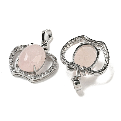Natural Rose Quartz with Clear Cubic Zirconia Pendants G-G133-03P-27-1