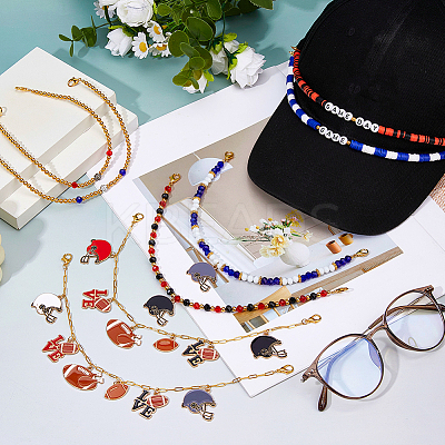 8Pcs 8 Styles Polymer Clay & Glass & Acrylic Bead Baseball Cap Chains HJEW-FH00214-1