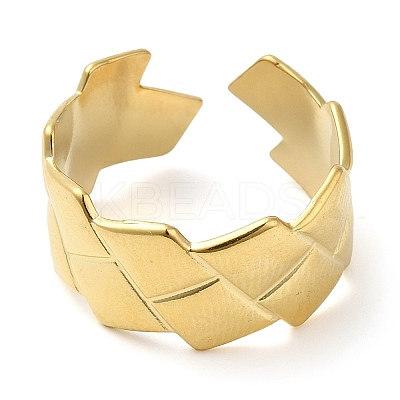 304 Stainless Steel Rhombus Open Cuff Ring for Women RJEW-I098-24G-1