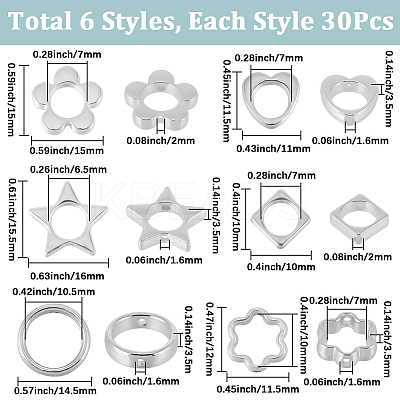180Pcs 6 Styles 2-Hole CCB Plastic Beads Frame CCB-SP0001-10P-1