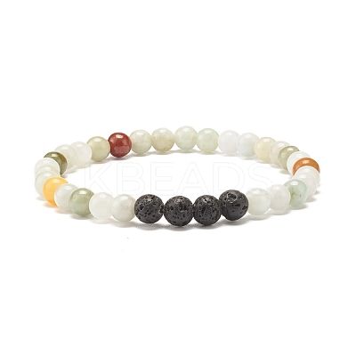 Natural Jadeite & Lava Rock Round Beaded Stretch Bracelet BJEW-JB07572-02-1