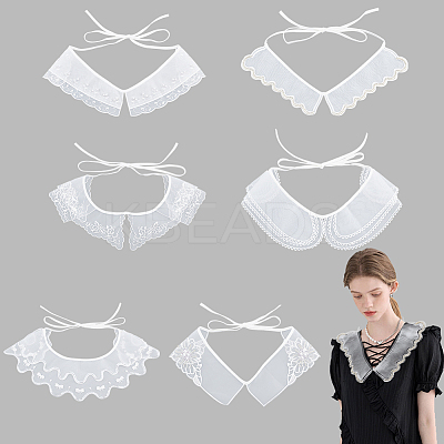 6Pcs 6 Style White Embroidered Organdy Collar AJEW-NB0004-01-1