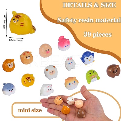 39Pcs 13 Style Cute Resin Animal Figurines Ornament DJEW-SZ0001-11-1