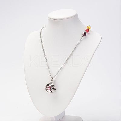 Brass Cage Pendant Necklaces NJEW-JN01868-1