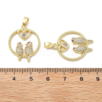 Bird with Heart Brass Micro Pave Cubic Zirconia Pendants KK-M325-17C-G-1