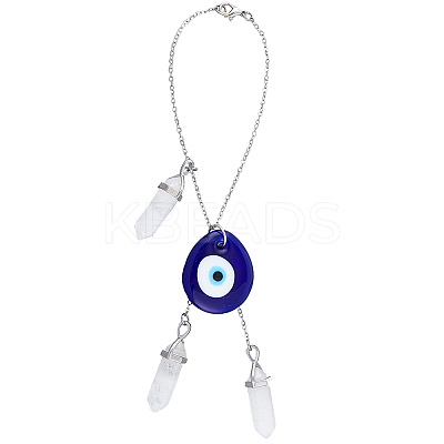 Teardrop with Evil Eye Glass Pendant Decorations HJEW-AB00018-1