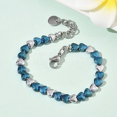 Heart Non-magnetic Synthetic Hematite Link Chain Bracelets for Women BJEW-Z148-07P-01-1