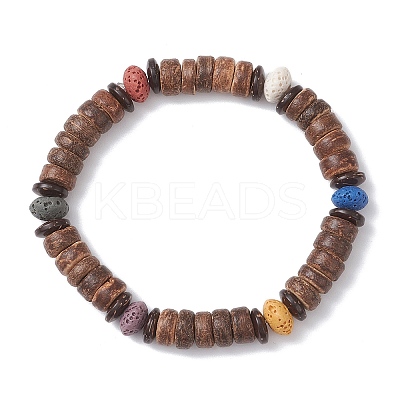 Natural Coconut & Lava Rock Beads Stretch Bracelets for Men Women BJEW-JB12497-02-1