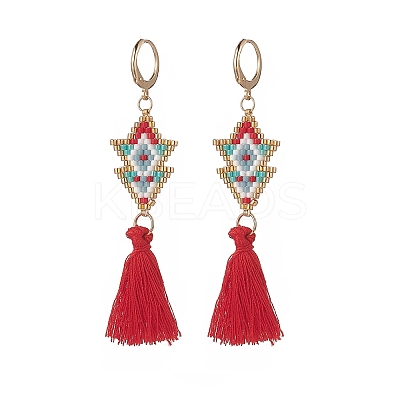 Glass Seed Braided Arrow Dangle Leverback Earrings EJEW-MZ00032-1