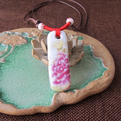 Ethnic Style Porcelain Pendant Adjustable Cord Necklaces for Women FS-WG62D6C-08-1