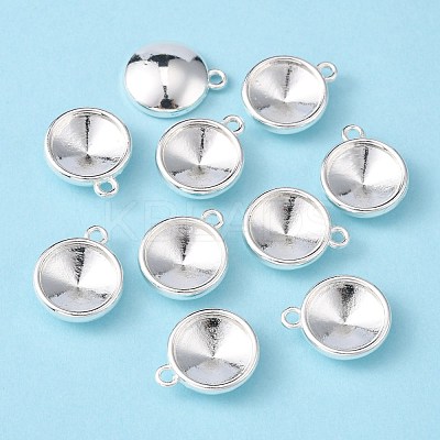 Tibetan Style Alloy Flat Round Charm Pendant Rivoli Xilion Pointed Back Chaton Rhinestone Settings PALLOY-O034-S01-1