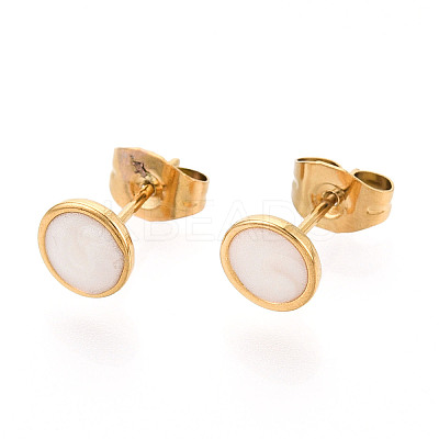 Flat Round 304 Stainless Steel Enamel Stud Earrings EJEW-T047-21G-B-1