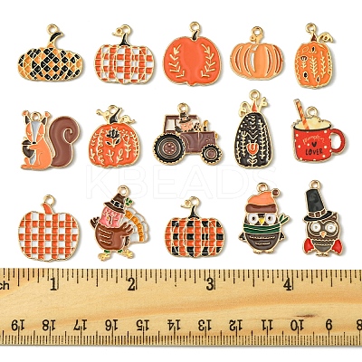 30Pcs 15 Styles Thanksgiving Day Golden Tone Alloy Enamel Pendants ENAM-FS0002-03-1