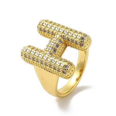 Letter Brass Micro Pave Clear Cubic Zirconia Open Cuff Ring for Women RJEW-N046-03H-G-1