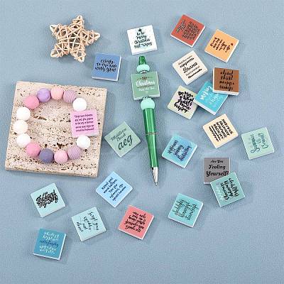 25Pcs 25 Styles Square with Word Food Grade Eco-Friendly Silicone Focal Beads SIL-SZ0002-69-1