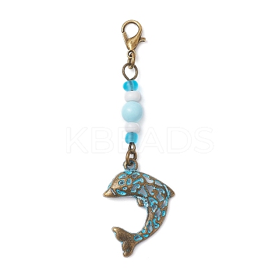 Ocean Theme Alloy Charm & Glass Beads Pendant Decorations HJEW-JM03158-08-1
