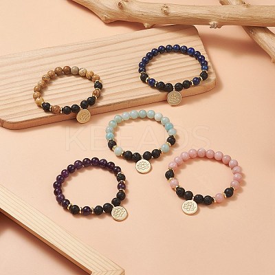 Natural & Synthetic Mixed Gemstone Beaded Stretch Bracelet BJEW-JB09312-1