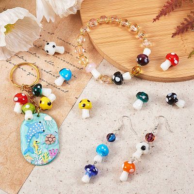 55Pcs 11 Style Mushroom Handmade Lampwork Beads LAMP-SZ0001-14-1