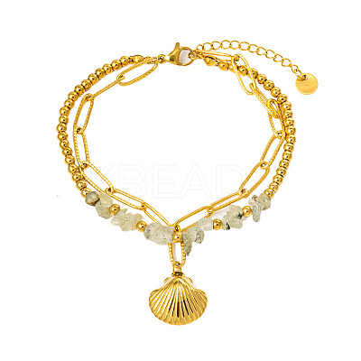 304 Stainless Steel & Natural Prehnite Beads Double Layer Bracelets FS-WG382E7-03-1