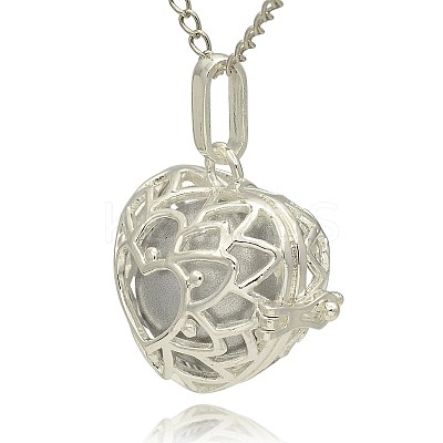 Silver Color Plated Brass Hollow Heart Cage Pendants KK-J243-06S-1