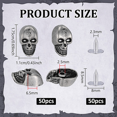 50Pcs Skull Alloy Rivets FIND-PH0062-02AS-1