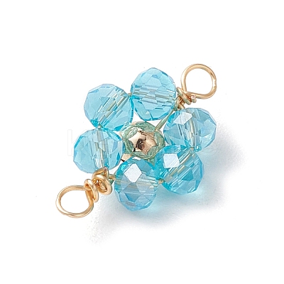 7Pcs 7 Colors Electroplate AB Color Transparent Glass Faceted Rondelle & Brass Round Beaded Flower Connector Charms PALLOY-JF03466-1
