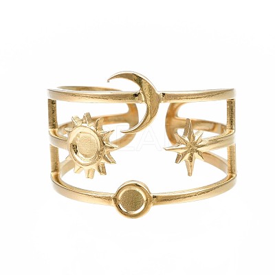 304 Stainless Steel Moon and Star Open Cuff Ring RJEW-T023-32G-1