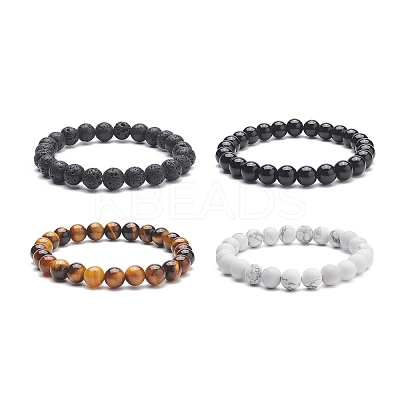 4Pcs 4 Style Synthetic & Natural Mixed Gemstone Round Beaded Stretch Bracelets Set for Men Women BJEW-JB08872-1