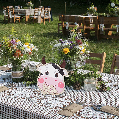 Cow Theme Wooden Baby Shower Guest Book for Birthday Party AJEW-WH0270-345-1