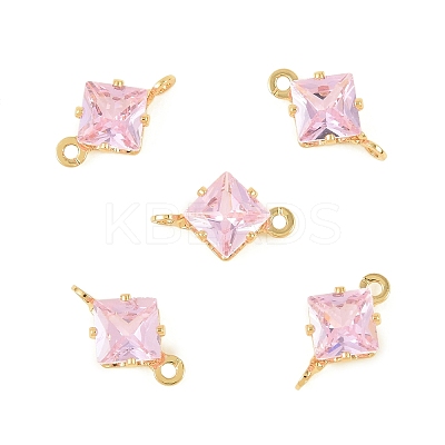 Brass Pave Cubic Zirconia Rhombus Connector Charms KK-P347-04G-1
