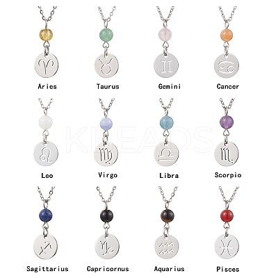 12Pcs 12 Styles 304 Stainless Steel Constellations Pendant Cable Chain Necklaces NJEW-JN05106-1