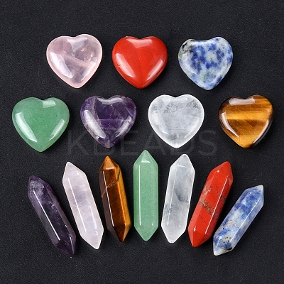14Pcs Chakra Heart & Hexagonal Prism Mixed Natural Gemstone Healing Stones Set X1-PW-WG55180-01-1