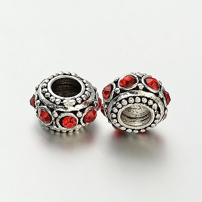 Antique Silver Zinc Alloy Rhinestone Large Hole European Rondelle Beads CPDL-O005-M-1