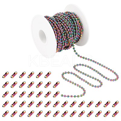 5M Rainbow Color 304 Stainless Steel Ball Chains STAS-SZ0002-22C-1
