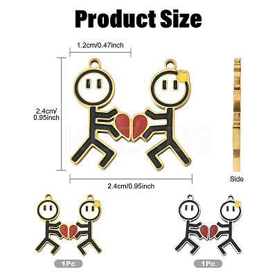 2 Pairs 2 Colors Valentine's Day 304 Stainless Steel Enamel Magnetic Pendants STAS-FS0002-08-1