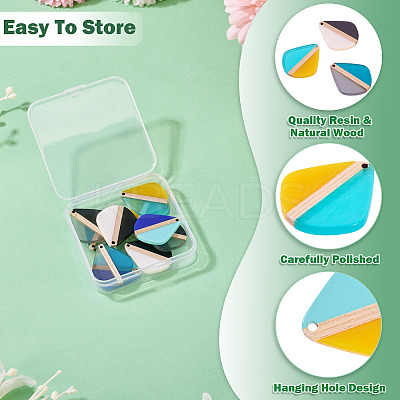 10Pcs 5 Colors Transparent & Opaque Resin & Wood Pendants RESI-TA0004-64-1