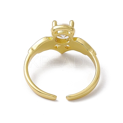 Cubic Zirconia Wing Open Cuff Ring RJEW-M144-10G-1