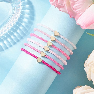 6Pcs 6 Colors Glass Seed Beads Stretch Bracelets BJEW-MZ00227-1