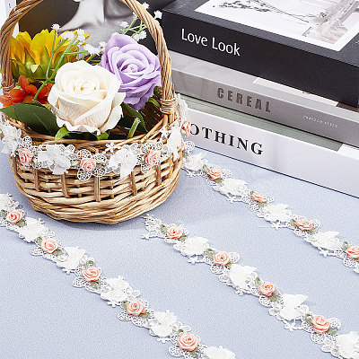 3 Yards Embroidery Flower Polyester Lace Trim OCOR-GF0002-54-1