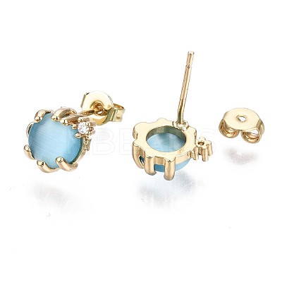 Brass Micro Pave Clear Cubic Zirconia Stud Earrings EJEW-S210-002-NR-1