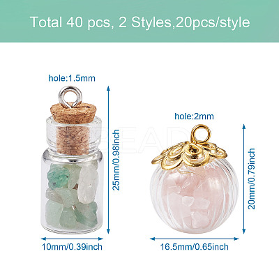 40Pcs 2 Style Glass Bottle Pendants FIND-CD0001-21-1