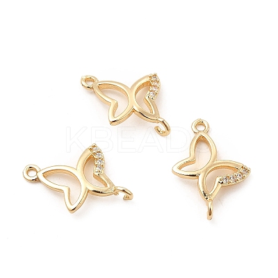Rack Plating Brass Micro Pave Clear Cubic Zirconia Connector Charms KK-E081-04G-1