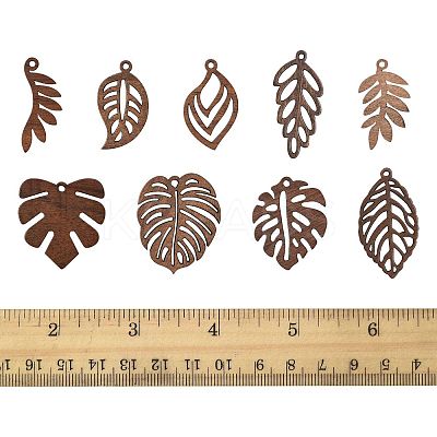 18Pcs 9 Styles Natural Walnut Wood Pendants WOOD-FS0001-48-1