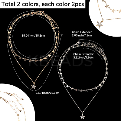 2 Sets 2 Colors Alloy Crystal Rhinestone Star Link Chain Necklace Sets NJEW-SC0001-54-1