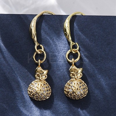 Brass Micro Pave Clear Cubic Zirconia Dangle Earrings EJEW-F362-14G-1